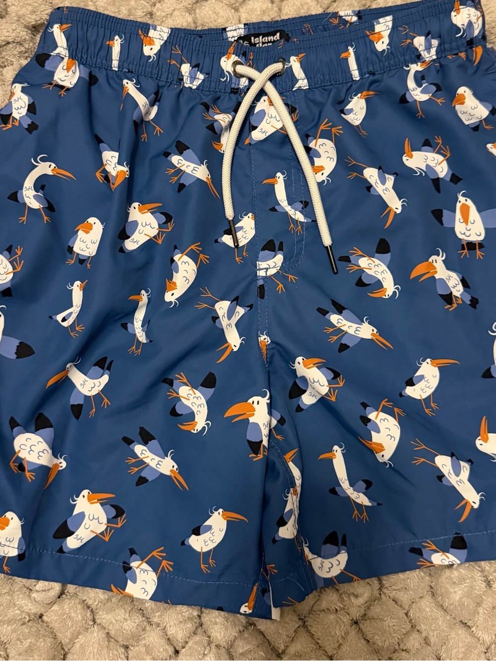 Islandhaze Men Swim Trunks in Blue with White & Orange Seagull Print